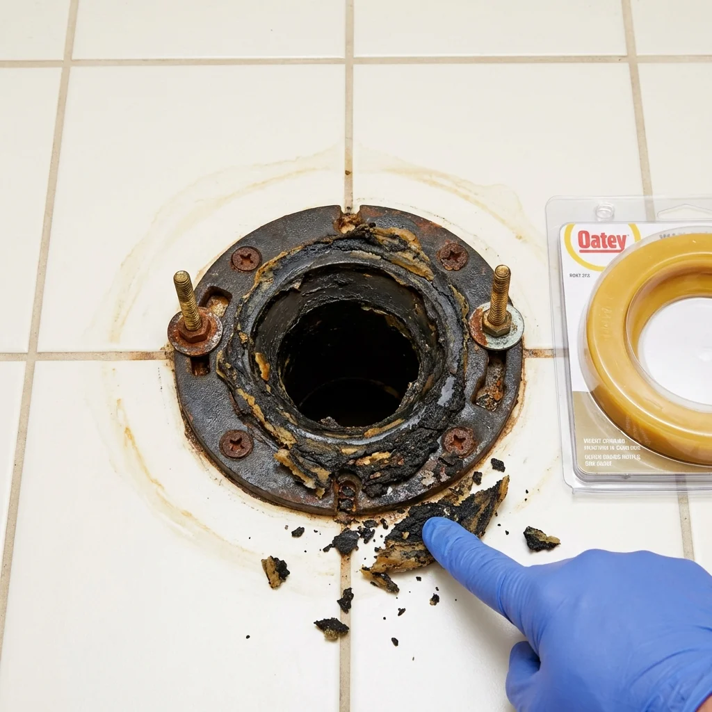 Failed wax ring showing water seepage at the base of a toilet in a Florence, KY home