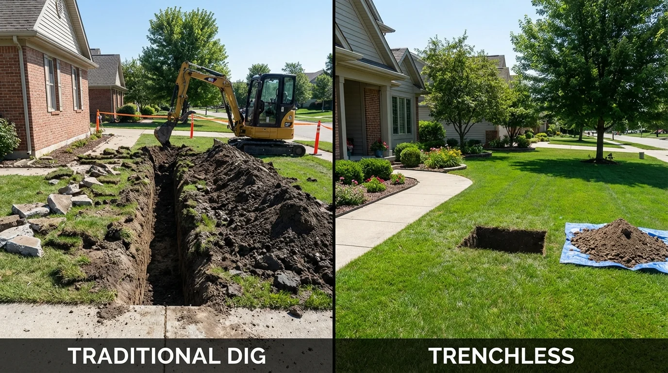 Trenchless sewer repair with minimal yard damage versus traditional excavation in Florence, KY